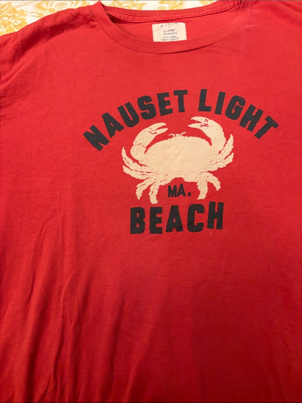 J. Crew Red Graphic Tee with Cream Crab and Navy Text